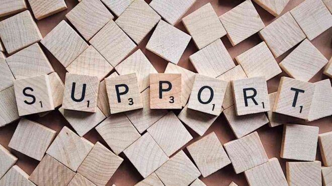 The word Support using wooden scrabble blocks