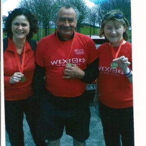 Davina Dowling, Willie Fitzpatrick, Catherine Murphy holding their medals for participating in the 10km walk to raise money for Wexford Rape & Sexual Abuse Support Service on the 24th April