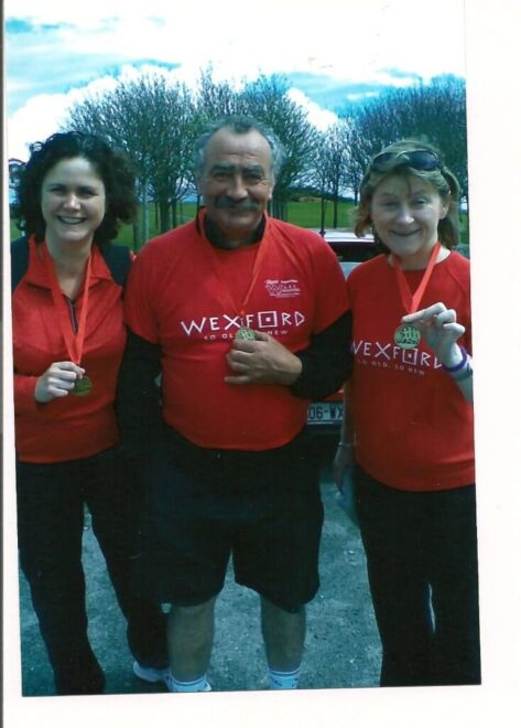 Davina Dowling, Willie Fitzpatrick, Catherine Murphy holding their medals for participating in the 10km walk to raise money for Wexford Rape & Sexual Abuse Support Service on the 24th April