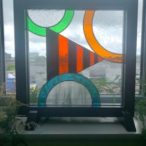 Stained glass with triangles and circles